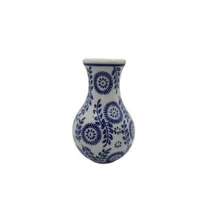 Blue and White Floral Ceramic Bud Vase Chinoiserie Style 5 Inch Small Decorative